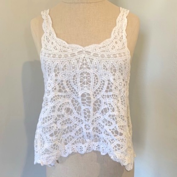 White Embroidered Lace Sheer Tank Top - Picture 6 of 8
